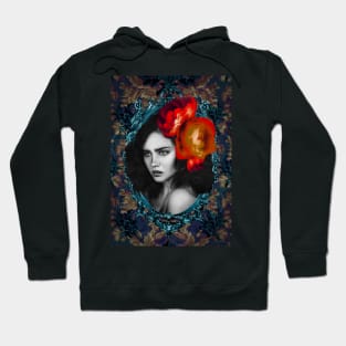 Luscious Red Flower Girl Portrait Artwork Wall Art Unique Digital Illustration Hoodie